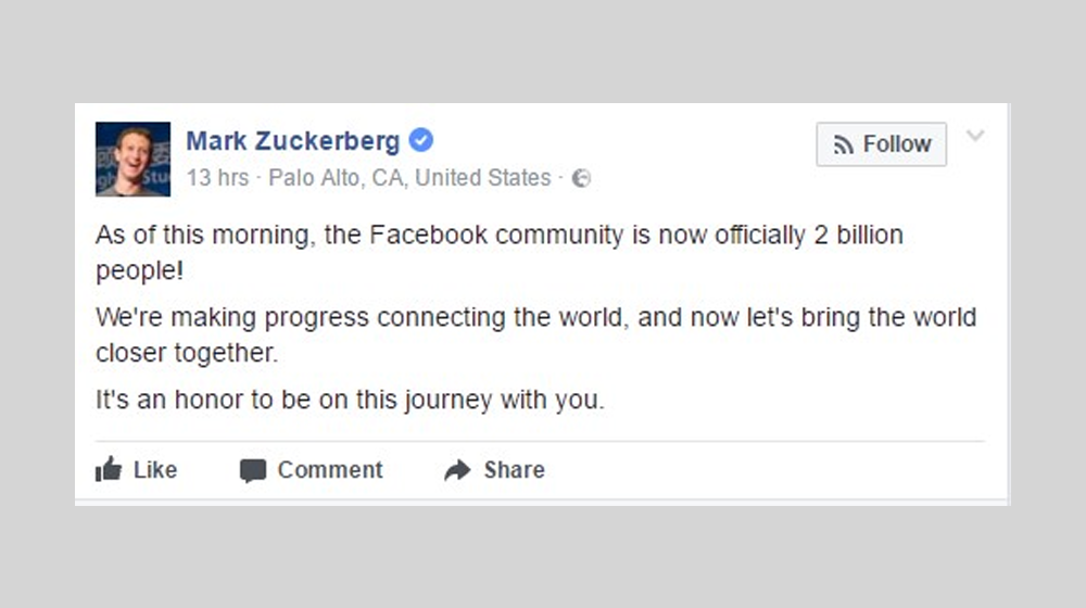 Facebook Hits 2 Billion Monthly Users